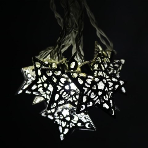 Srebrne Metalowe Lampki Choinkowe w Kształcie Gwiazd - 20 LED, Zasilane Bateryjnie, Długość 2,85 metra