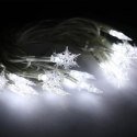 Świąteczne Lampki Choinkowe 20 LED w Kształcie Śnieżynki, Kolor Biały, Zasilanie Sieciowe