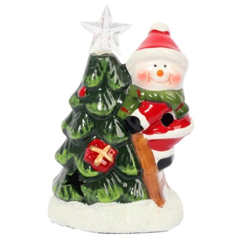 Świąteczny Lampion LED w kształcie Bałwana z Choinką - Ceramiczna Ozdoba