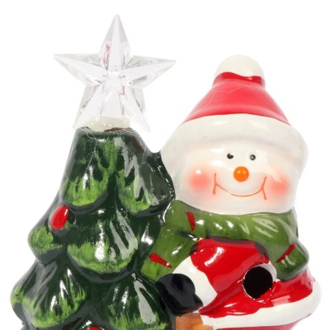 Świąteczny Lampion LED w kształcie Bałwana z Choinką - Ceramiczna Ozdoba