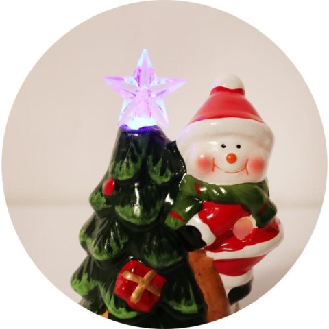 Świąteczny Lampion LED w kształcie Bałwana z Choinką - Ceramiczna Ozdoba