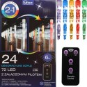 Świetlne Sople Dekoracyjne z Pilotem, 24 szt, Zmiana Kolorów (2 w 1), Zasilanie Sieciowe, Wielofunkcyjne, Zegar Czasowy, Do Użyt