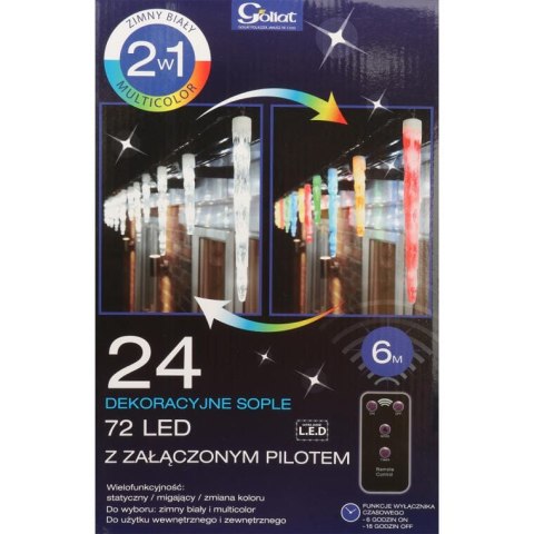 Świetlne Sople Dekoracyjne z Pilotem, 24 szt, Zmiana Kolorów (2 w 1), Zasilanie Sieciowe, Wielofunkcyjne, Zegar Czasowy, Do Użyt