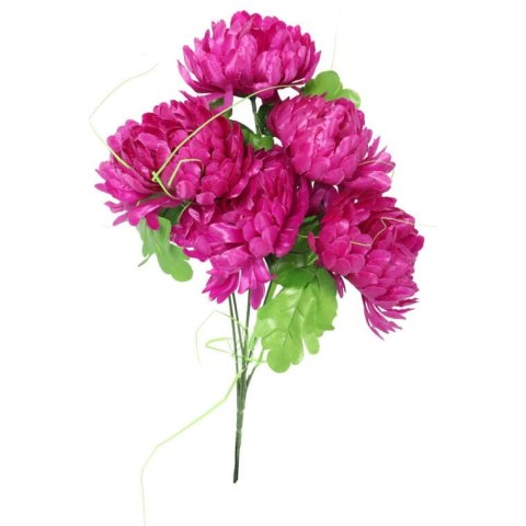 Sztuczny Bukiet 7 Fioletowych Chryzantem z Trawką 40 cm - Dekoracja na Wszystkich Świętych