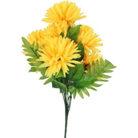 Sztuczny Bukiet Żółtych Chryzantem z Liśćmi Paproci - Dekoracja na Wszystkich Świętych, Wysokość 56 cm
