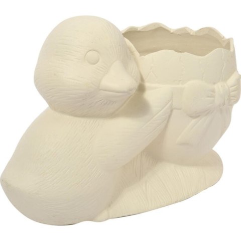Wielkanocna Dekoracja - Biała Ceramiczna Doniczka w Kształcie Jajka z Kaczuszką