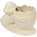 Wielkanocna Dekoracja - Biała Ceramiczna Doniczka w Kształcie Jajka z Kaczuszką