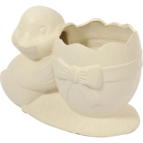 Wielkanocna Dekoracja - Biała Ceramiczna Doniczka w Kształcie Jajka z Kaczuszką