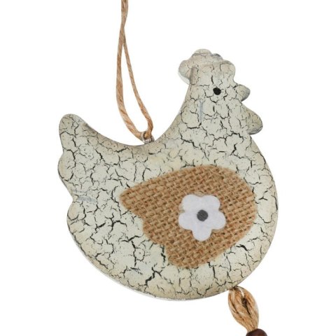 Wielkanocna Kura Zawieszka Drewniana w Odcieniu Brązu z Tasiemkami