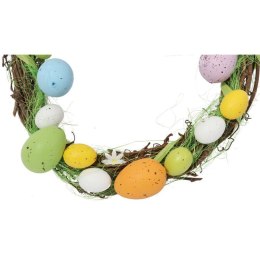 Wielkanocny wianek dekoracyjny z kolorowymi jajkami i haczykiem do zawieszenia