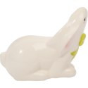 Zajączek ceramiczny w kolorze białym z zieloną kokardką