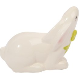 Zajączek ceramiczny w kolorze białym z zieloną kokardką