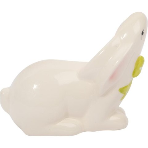 Zajączek ceramiczny w kolorze białym z zieloną kokardką