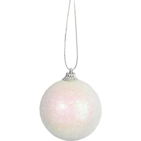 Zestaw 6 Nawiszących Białych Plastikowych Bombek Świątecznych 6cm