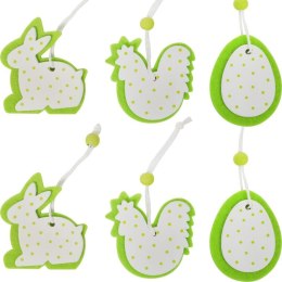 Zestaw 6 Wiosennych Drewniano-Filcowych Zawieszek: Jajka, Zające, Kury