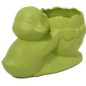 Zielona, ceramiczna dekoracja wielkanocna - Doniczka w kształcie jajka z kaczką.
