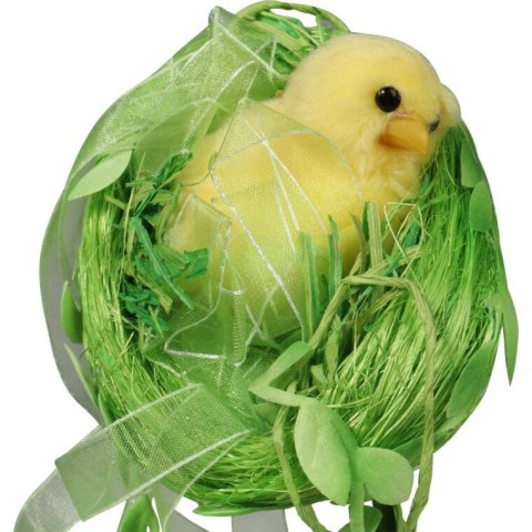 Zielony Dekoracyjny Kurczak na Jajku w Gnieździe - Wysokość 30 cm