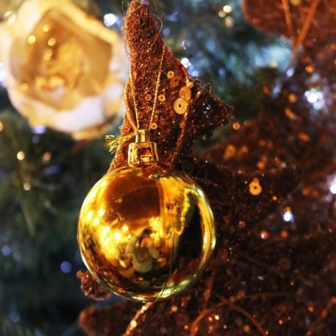 Złote Bombki Bożonarodzeniowe w Tubie - Komplet 10 sztuk, Wykonane z Plastiku