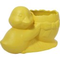 Żółta Ceramiczna Doniczka Wielkanocna w Kształcie Jajka z Dekoracją Kaczuszki