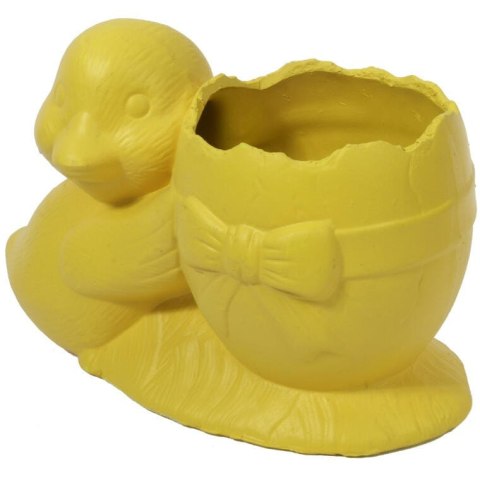 Żółta Ceramiczna Doniczka Wielkanocna w Kształcie Jajka z Dekoracją Kaczuszki