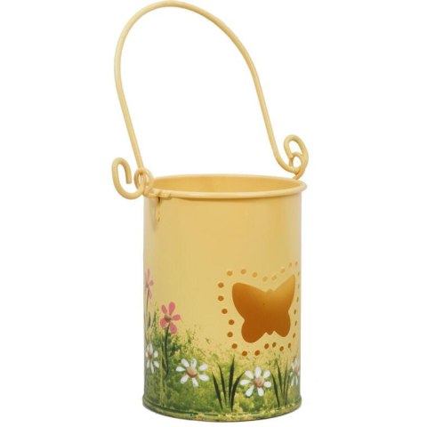 Żółty Lampion Dekoracyjny z Motywem Motyla na Świecznik Tealight z Uchwytem do Zawieszenia