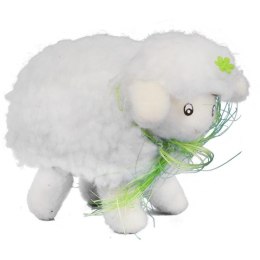 Baranek Wielkanocny z Wełny z Kokardą i Kwiatkiem 9cm - Biały