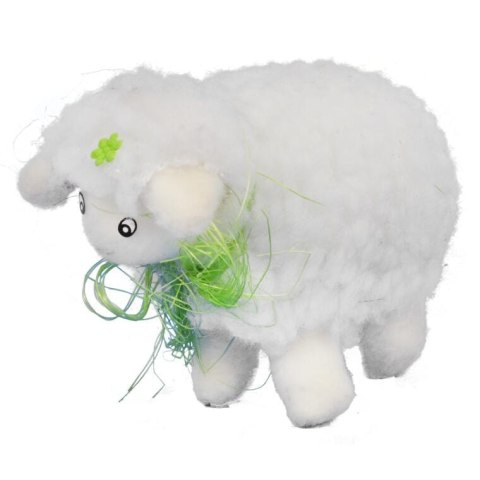 Baranek Wielkanocny z Wełny z Kokardą i Kwiatkiem 9cm - Biały