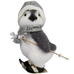 DEKORACJA ŚWIĄTECZNA PINGWIN NA NARTACH szary 28 cm