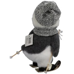 DEKORACJA ŚWIĄTECZNA PINGWIN NA NARTACH szary 28 cm