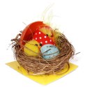 Dekoracyjna Figurka Wielkanocna: Kura z Pisklęciem w Gnieździe - Żółta