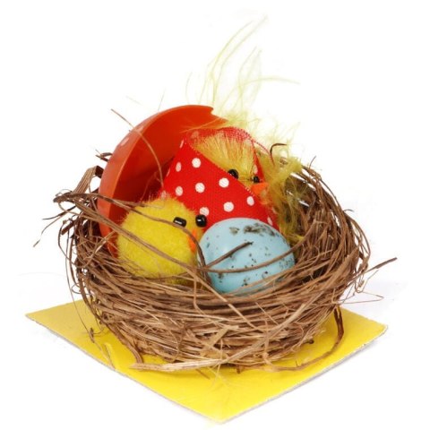 Dekoracyjna Figurka Wielkanocna: Kura z Pisklęciem w Gnieździe - Żółta