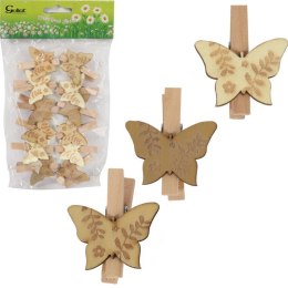 Drewniane Klamry Dekoracyjne w Kształcie Motyli - 12 Sztuk, 4,5 cm, Wielkanoc, Wiosna