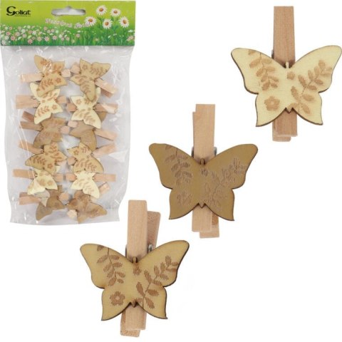 Drewniane Klamry Dekoracyjne w Kształcie Motyli - 12 Sztuk, 4,5 cm, Wielkanoc, Wiosna