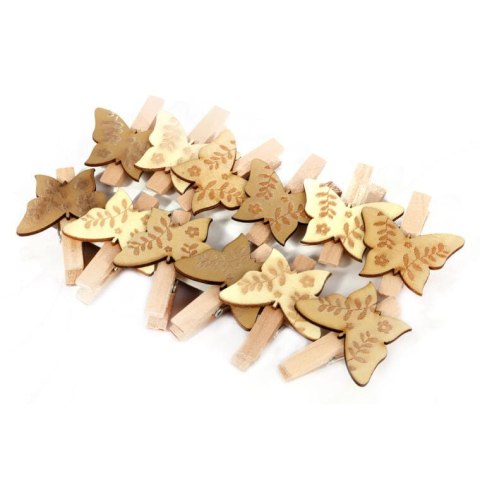 Drewniane Klamry Dekoracyjne w Kształcie Motyli - 12 Sztuk, 4,5 cm, Wielkanoc, Wiosna