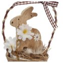 Drewniany Zajączek Wielkanocny w Koszyczku 16cm - Stroik Wiosenny z Jajkami i Siankiem