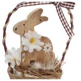 Drewniany Zajączek Wielkanocny w Koszyczku 16cm - Stroik Wiosenny z Jajkami i Siankiem