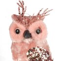 Elegancka Welurowa Zawieszka Świąteczna Sowa z Cekinami 25 cm - Kolor Różowy