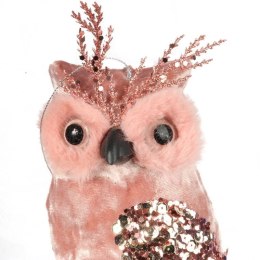 Elegancka Welurowa Zawieszka Świąteczna Sowa z Cekinami 25 cm - Kolor Różowy