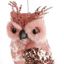 Elegancka Welurowa Zawieszka Świąteczna Sowa z Cekinami 25 cm - Kolor Różowy