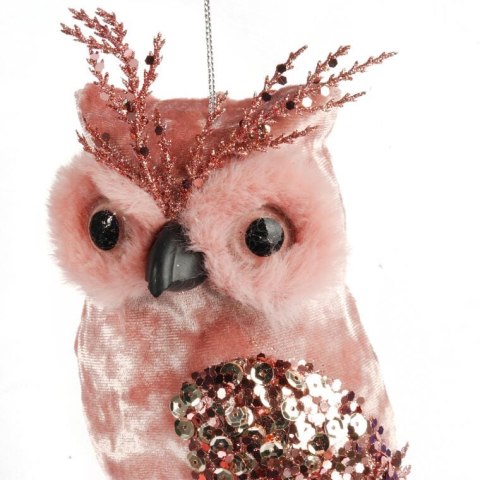 Elegancka Welurowa Zawieszka Świąteczna Sowa z Cekinami 25 cm - Kolor Różowy