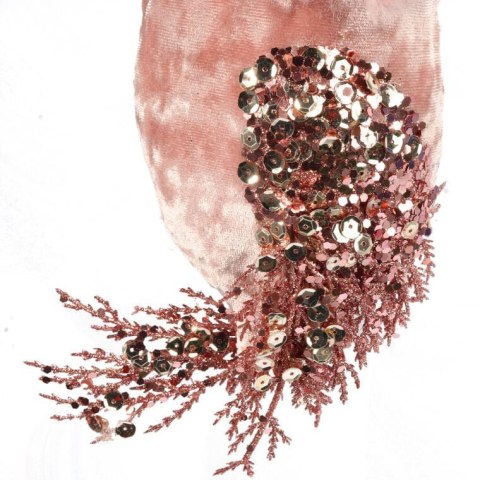 Elegancka Welurowa Zawieszka Świąteczna Sowa z Cekinami 25 cm - Kolor Różowy