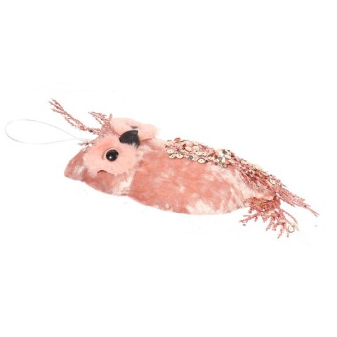 Elegancka Welurowa Zawieszka Świąteczna Sowa z Cekinami 25 cm - Kolor Różowy