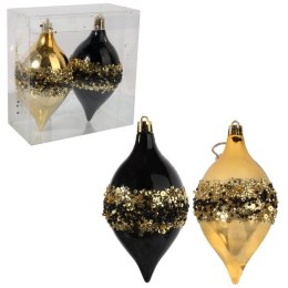 Elegancki Komplet 2 Bombek Wrzecionowych w Kolorze Czarno-Złotym, Dekorowanych Cekinami