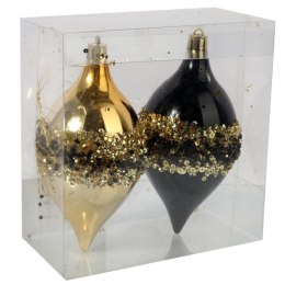 Elegancki Komplet 2 Bombek Wrzecionowych w Kolorze Czarno-Złotym, Dekorowanych Cekinami