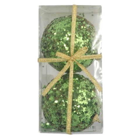 Eleganckie Bombki Styropianowe z Zielonym Brokatem 10 cm - Komplet 2 Sztuk