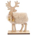 Figurka Świątecznego Renifera z Dzwonkiem Wykończona Sztucznym Futrem i Brokatem 14cm