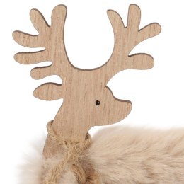 Figurka Świątecznego Renifera z Dzwonkiem Wykończona Sztucznym Futrem i Brokatem 14cm