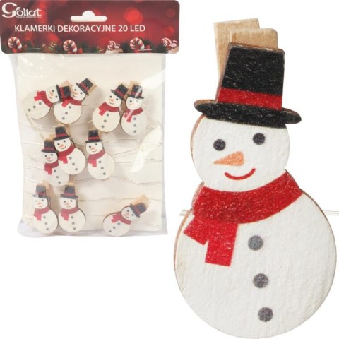 Girlanda LED z Klamerkami na Zdjęcia - Bałwany, Czerwone, Zasilanie Bateryjne