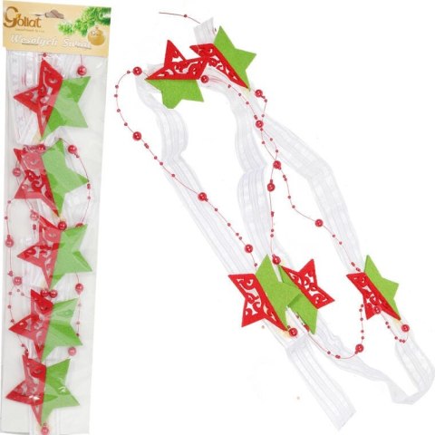 Girlanda z Filcu w Kształcie Gwiazd na Święta Bożego Narodzenia 110cm - Zielono-Czerwona