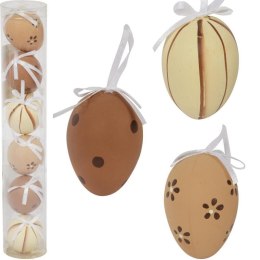Jajka plastikowe zawieszki zestaw 6 sztuk 7cm brązowe